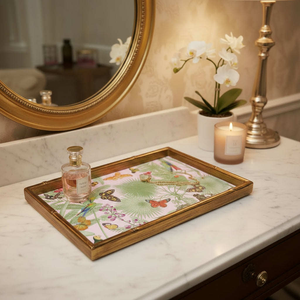 Paradise Garden Bamboo Edge Lacquer Vanity Tray