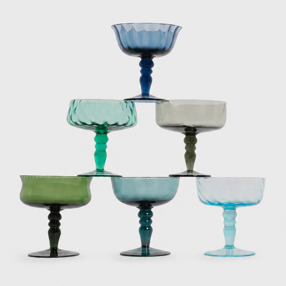 Diseguale Champagne Bowls, Blue & Green, Set of 6