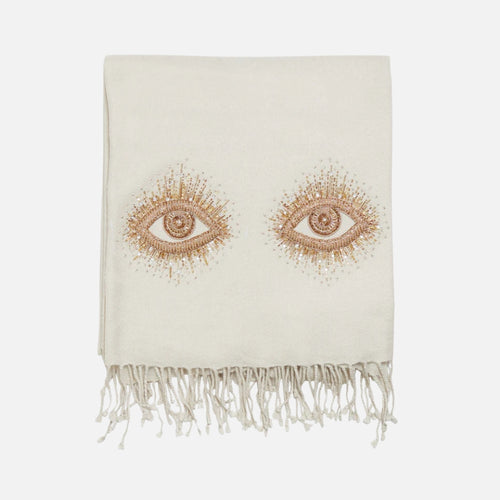 Muse Eyes Embellished Throw – White Luxury Merino Wool