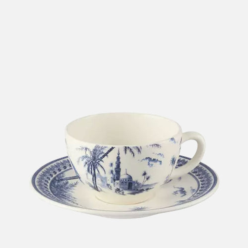 Set of 2 Tea Cups & Saucers - Blue Mismatched