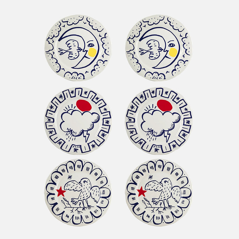 Archipel Sentimental - Set of 6 assorted dinner plates (Ø 23.2 cm)