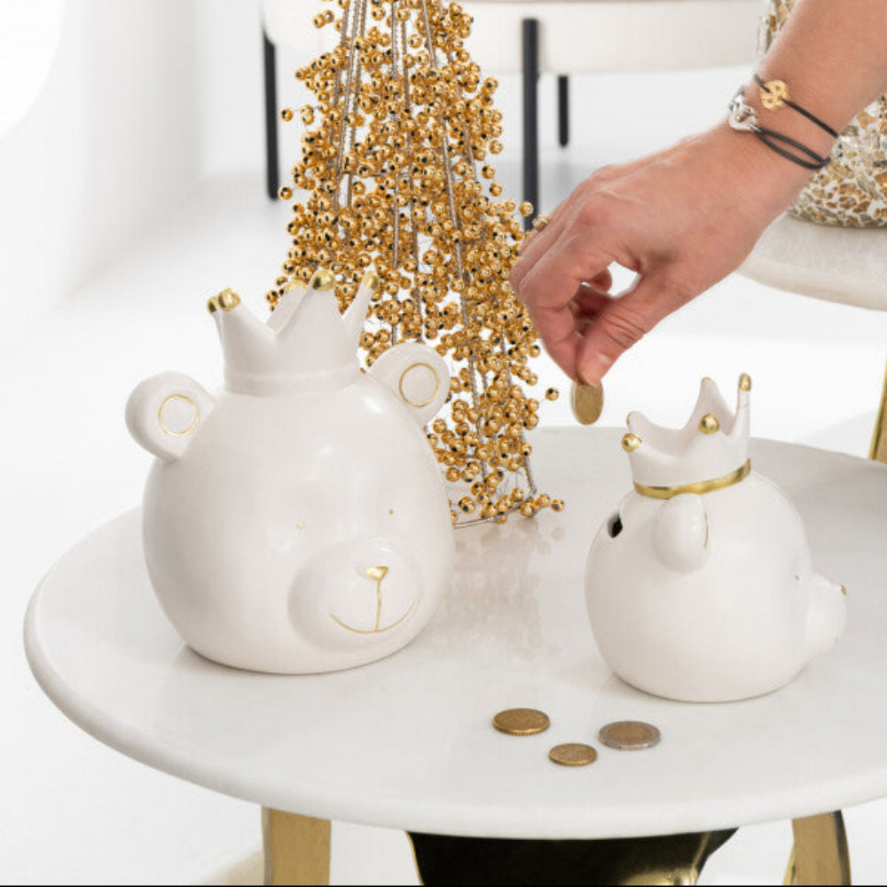 Elephant Head Piggy Bank – Ecru/Gold Large, Set of 2