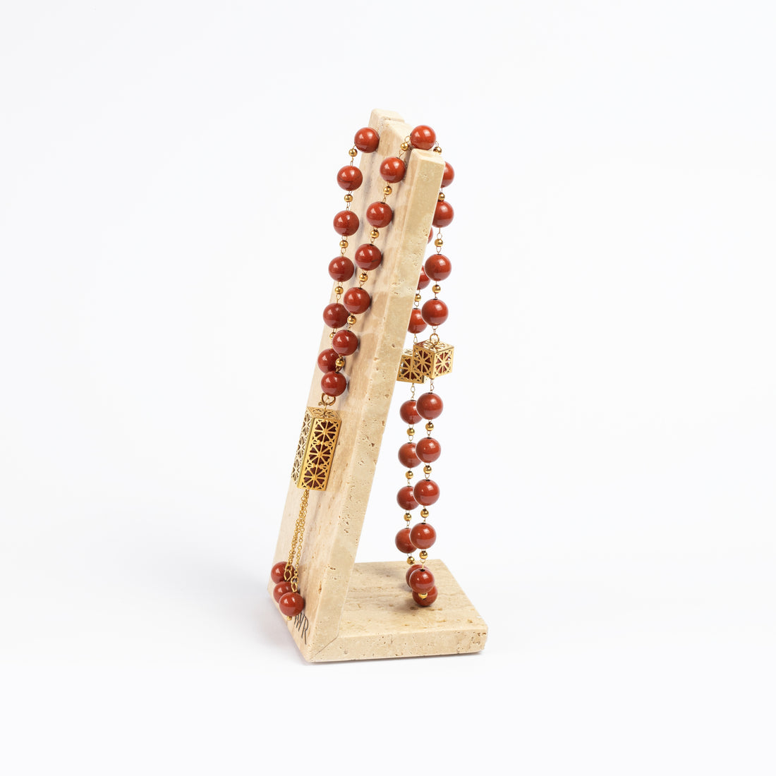 Red Jasper Masbaha & Travertine Stand