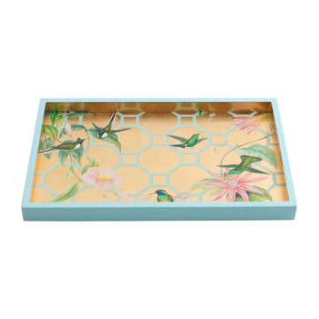 Hummingbird Trellis Lacquer Vanity Tray in Gold