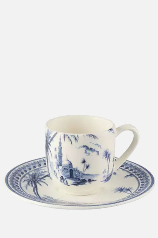 Set of 2 coffee cups & saucers - Blue mismatched