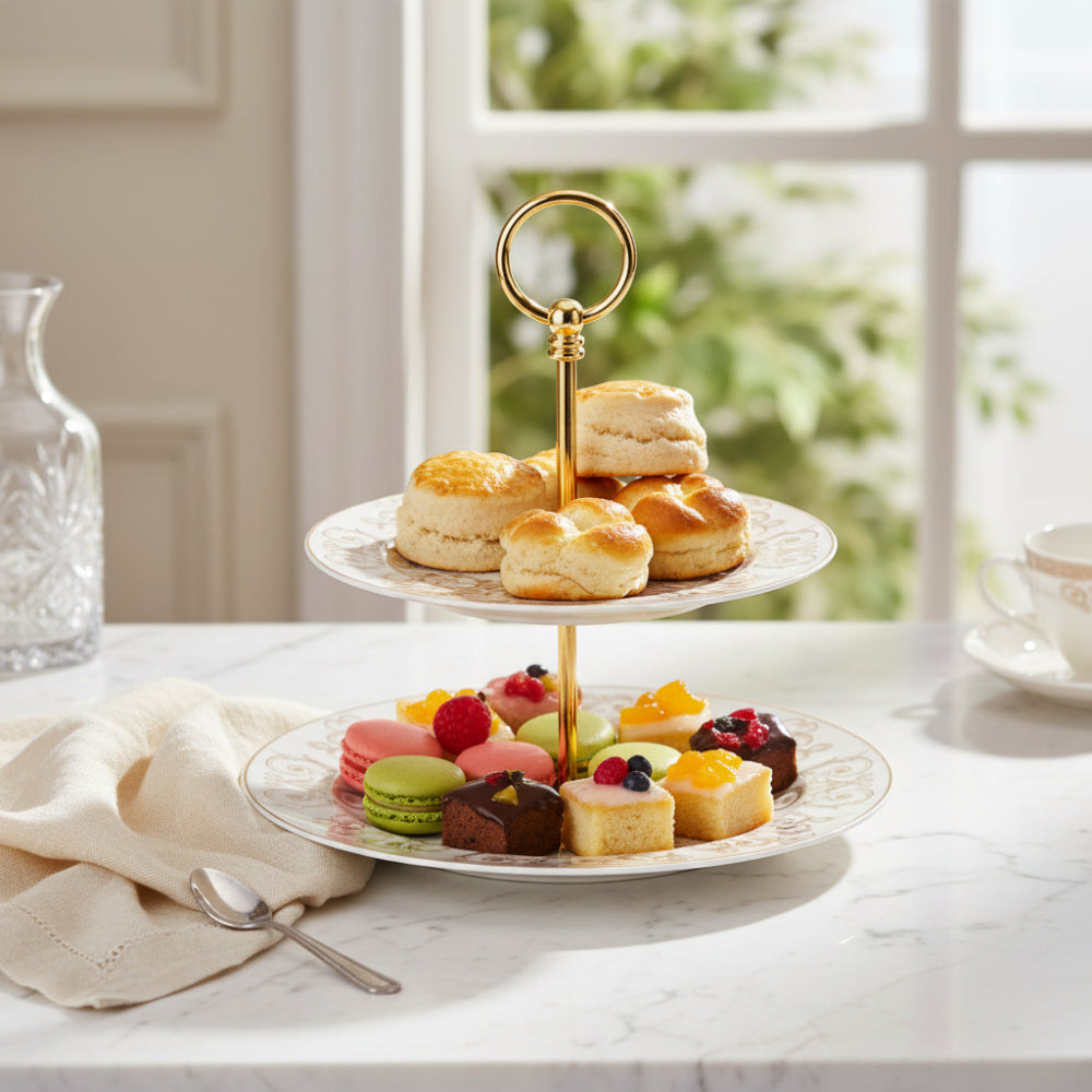 Medusa Gala 2-Tier Etagere – Small Porcelain Dessert Stand