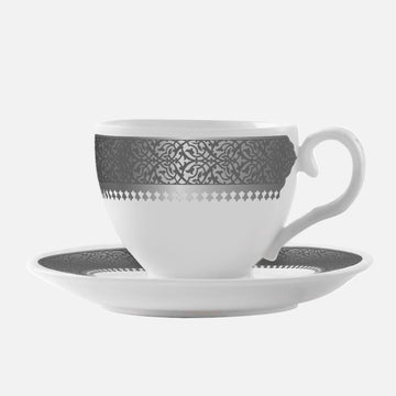 Dimlaj Cordoba Set of 6 Pcs Tea Cups and Saucers (Platinum)
