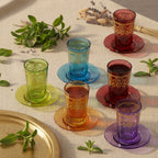 Dimlaj Touch Casablanca Set of 6 Pcs Moroccan Tea Cups and Saucers Mixed Color