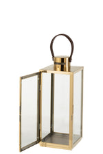 Gold Square Metal & Glass Lantern – Decorative Light Holder