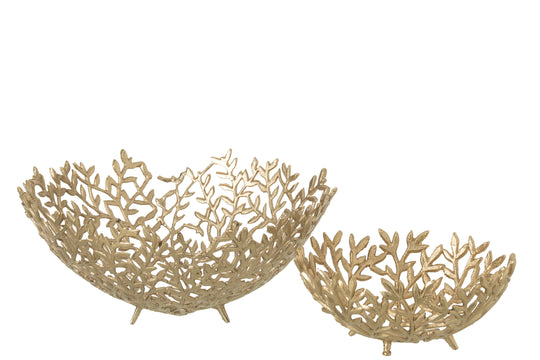 Large Gold Leaf Decorative Bowl – Aluminum Centerpiece Dish