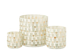 Cylinder Mosaic Glass Candle Holder – Off-White & Gold
