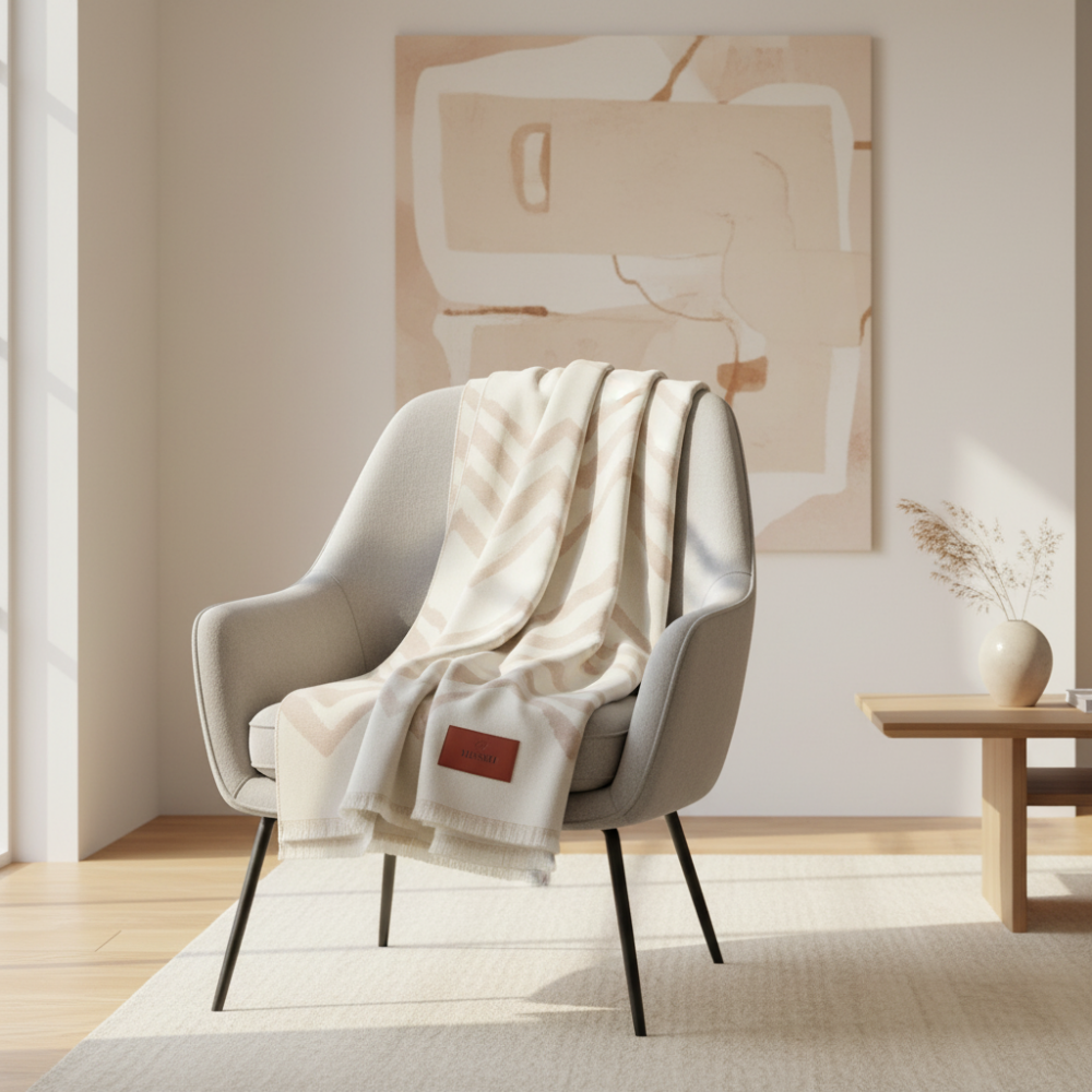 Graffiti Plaid in virgin wool 135x180cm with chevron pattern