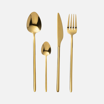 24-Piece Stainless Steel Cutlery Set – Shiny Gold Flatware