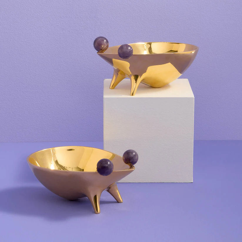 Brass Frog Bowl with Amethyst Eyes – Handcrafted Home Décor