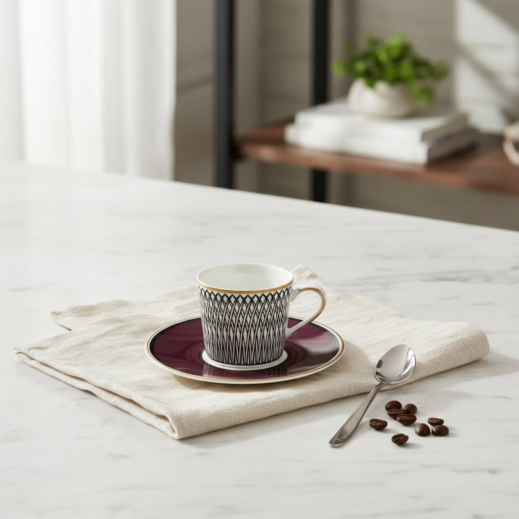 Burgundy Espresso Cup & Saucer – 9cl