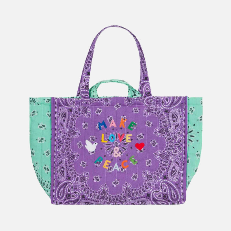 Call It Maxi Cabas Matelassé - حقيبة حمل Make Love &amp; Peace Lilas / Mint