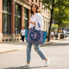 Call It Maxi Cabas Matelassé - Make Love & Peace Navy/ Pétrole Tote Bag