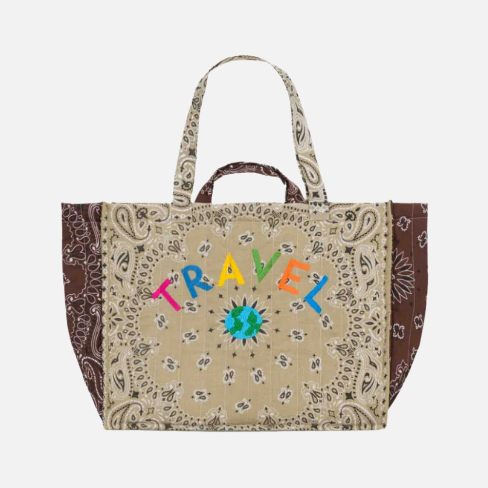 Call It Tds - Maxi Cabas Matelassé - Travel/ Mapmonde Beige / Marron Tote Bag