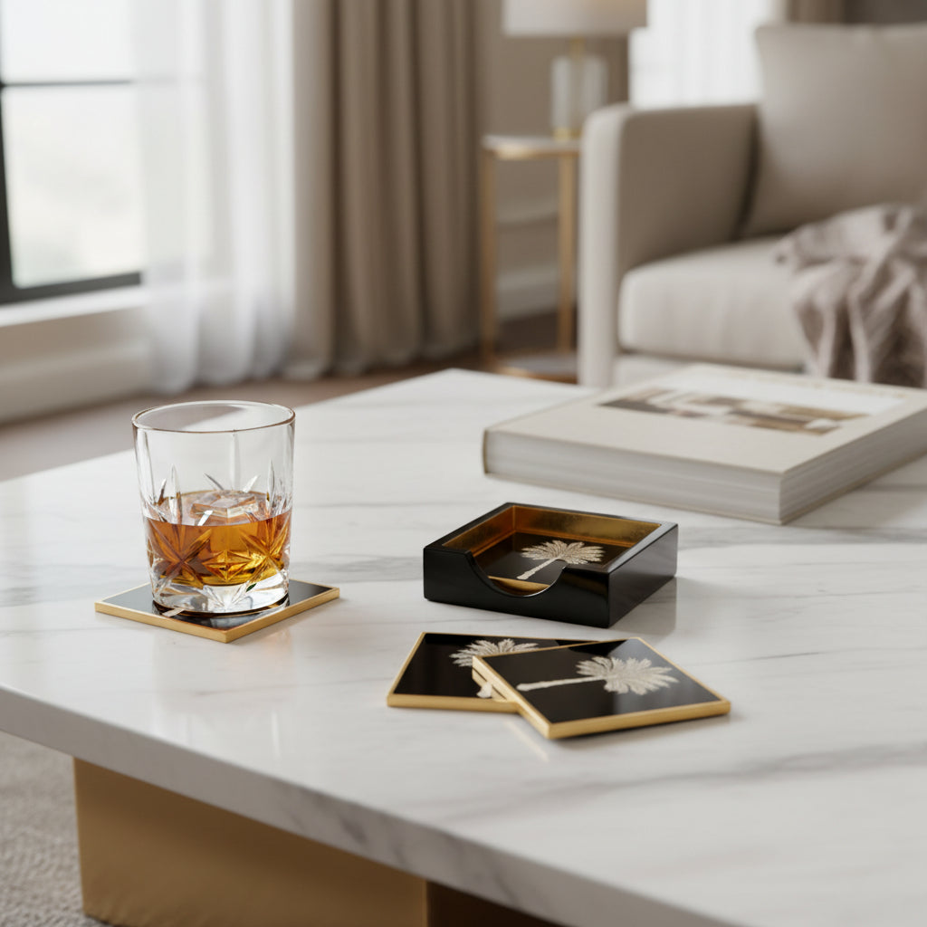 Caspari Lacquer coaster set-Black Gr