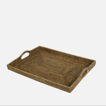 Rattan Rectangular Tray – Dark Natural