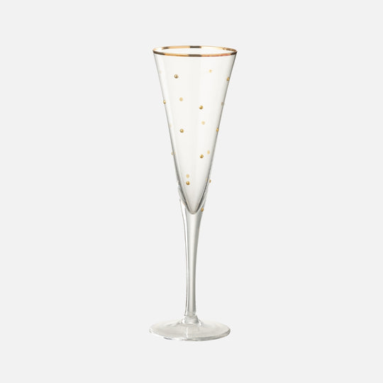 Gold Dotted Champagne Glass – Elegant Transparent Flute