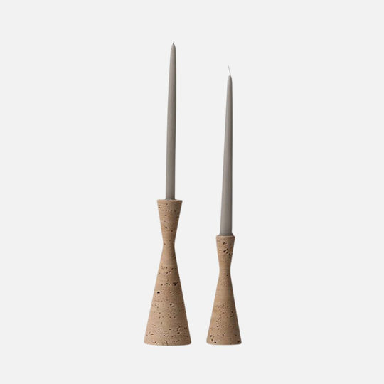 Conical Travertine Candle Holder, Set of 2