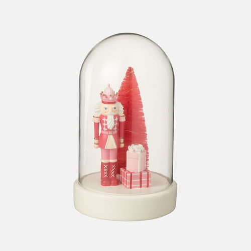 Decorative Bell Jar LED Nutcracker with Tree & Gifts