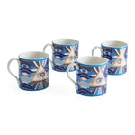 Druggist Mug Set – Blue Porcelain with Gold Accents (Set of 4)
