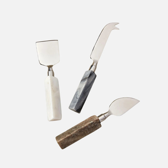Geometric Marble Cheese Knife Set – White Marble