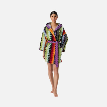 Giacomo Multicolour Zigzag Cotton Hooded Bathrobe