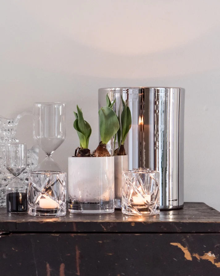 Hurricane Lamp Large – Hand-Blown Silver Glass Candle Holder