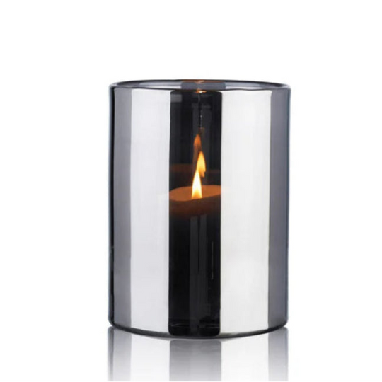 Hurricane Lamp Medium – Hand-Blown Silver Candle Holder