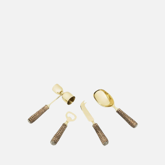 مجموعة أدوات بار هيرميويكر المكونة من 4 قطع بمقبض من الخيزران