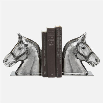 Horse Bookends - Polished Nickel & Acrylic Stallion