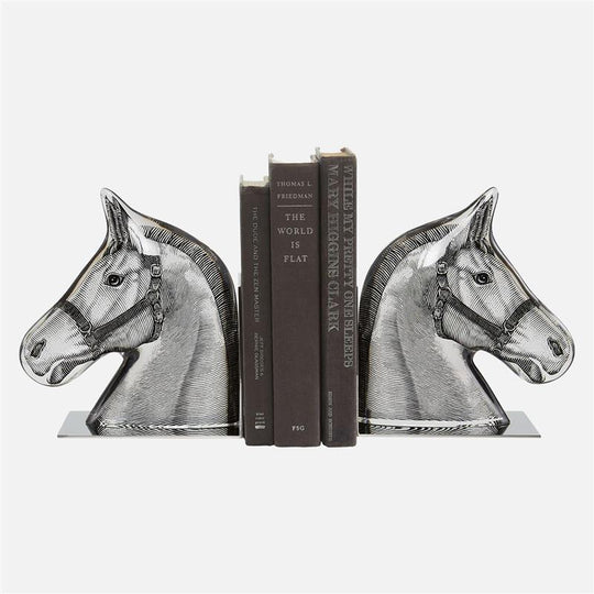 Horse Bookends - Polished Nickel & Acrylic Stallion