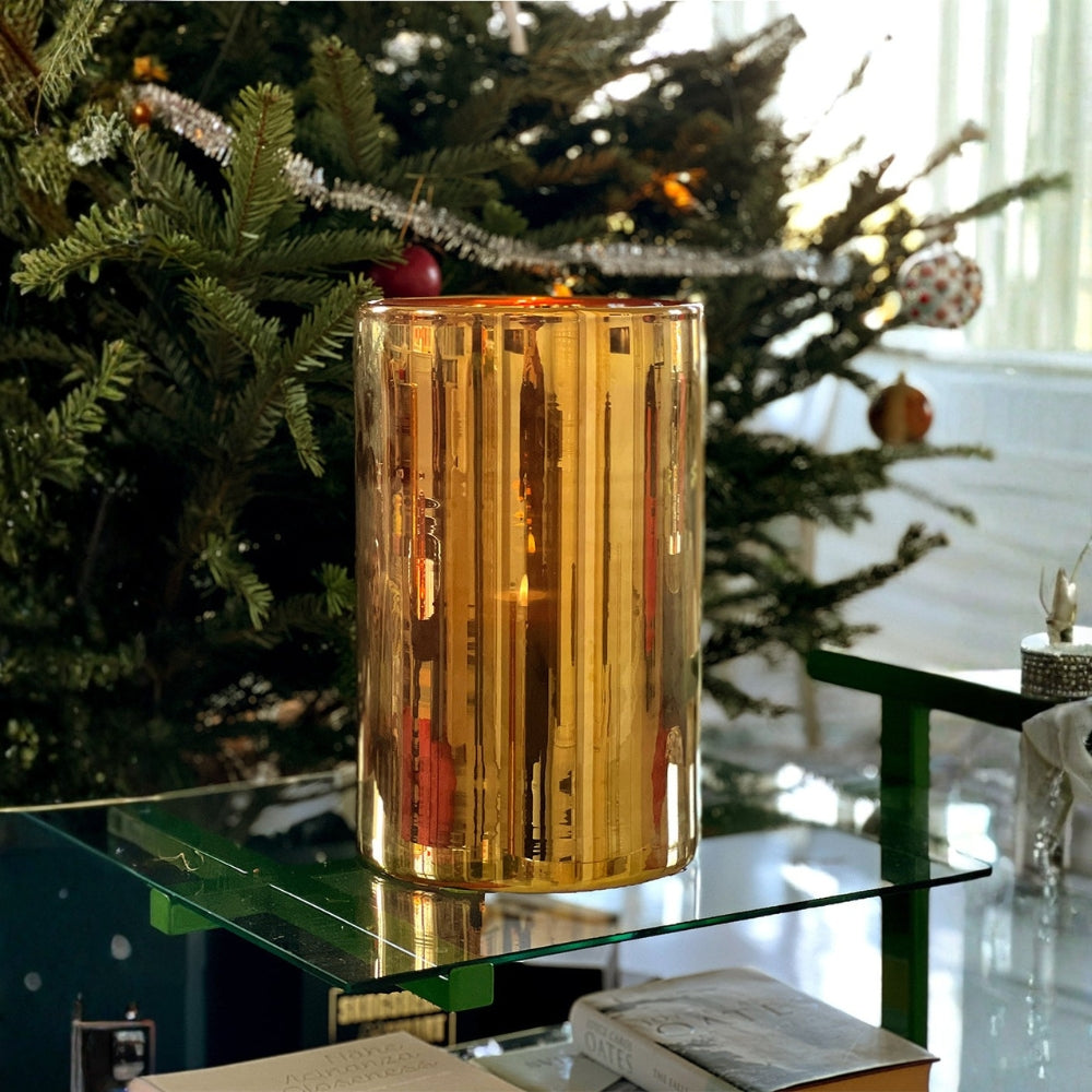 Hurricane Lamp Large – Hand-Blown Gold Glass Candle Holder
