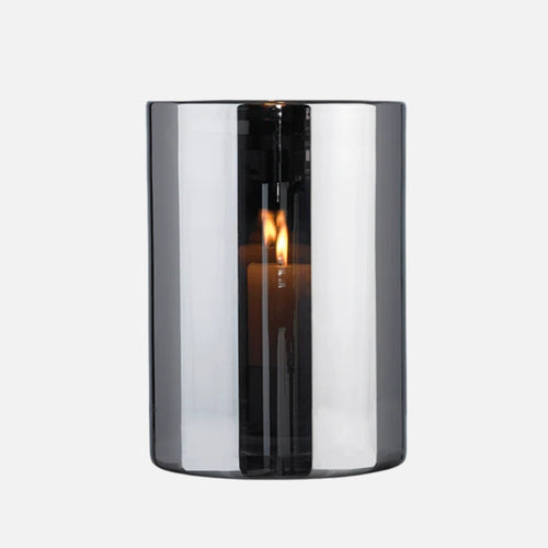 Hurricane Lamp Large – Hand-Blown Silver Glass Candle Holder