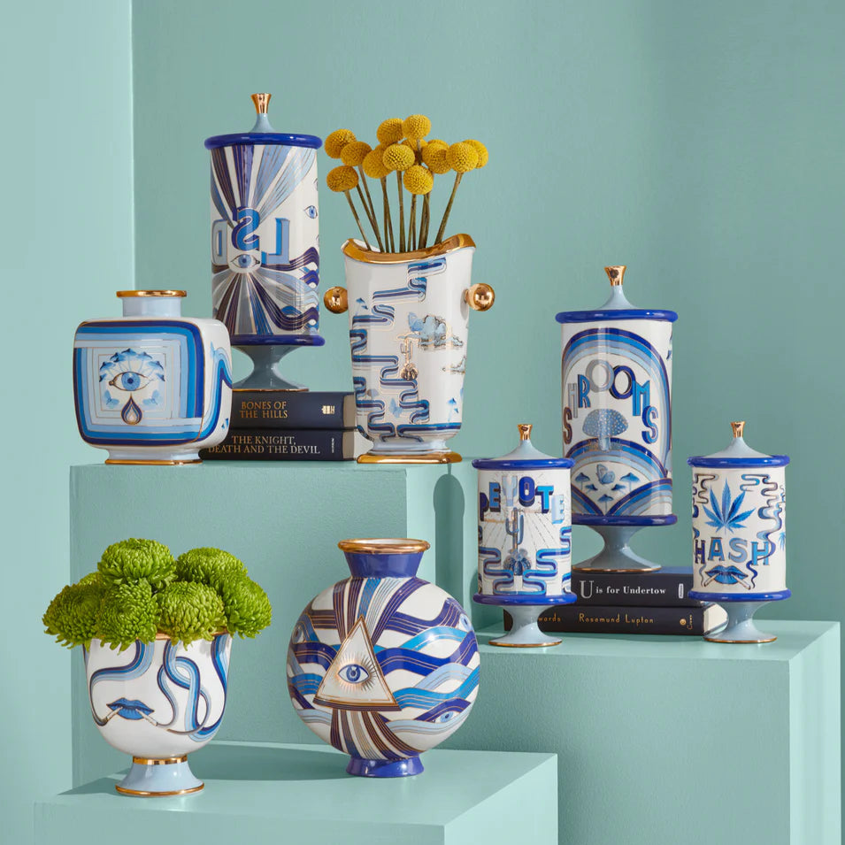 Druggist Eye Vase - Blue & Gold Porcelain Decorative Art Vase