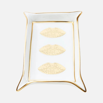 Lips Valet Tray - Porcelain Catchall with Gold Accents