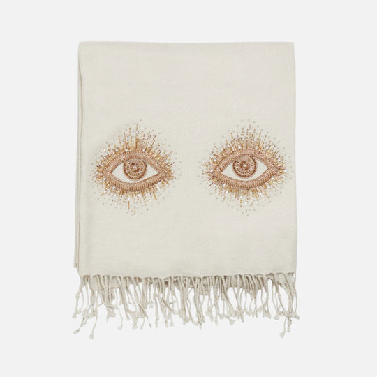 Muse Eyes Embellished Throw – White Luxury Merino Wool