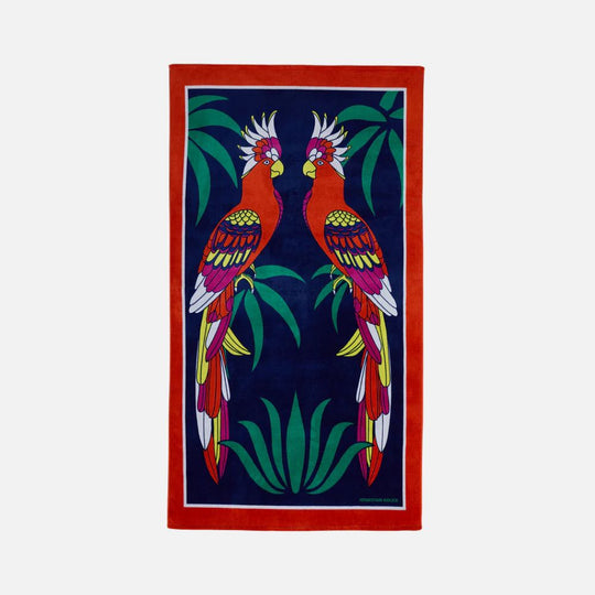 Parrots Beach Towel – Tropical Cotton Velour