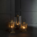 Gold Square Metal & Glass Lantern – Decorative Light Holder