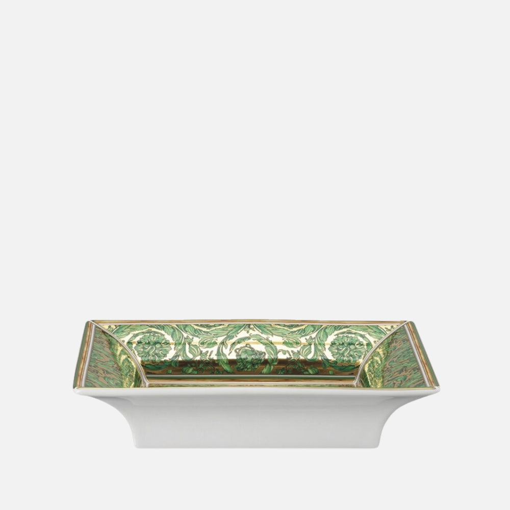 Medusa Garland Dish – Green Square Porcelain Plate, 18 cm