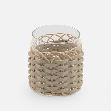 Wideville Leather & Rattan Candle Holders (White)