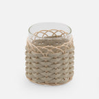 Wideville Leather & Rattan Candle Holders (White)