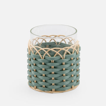 Wideville Leather & Rattan Candle Holders (Mint)