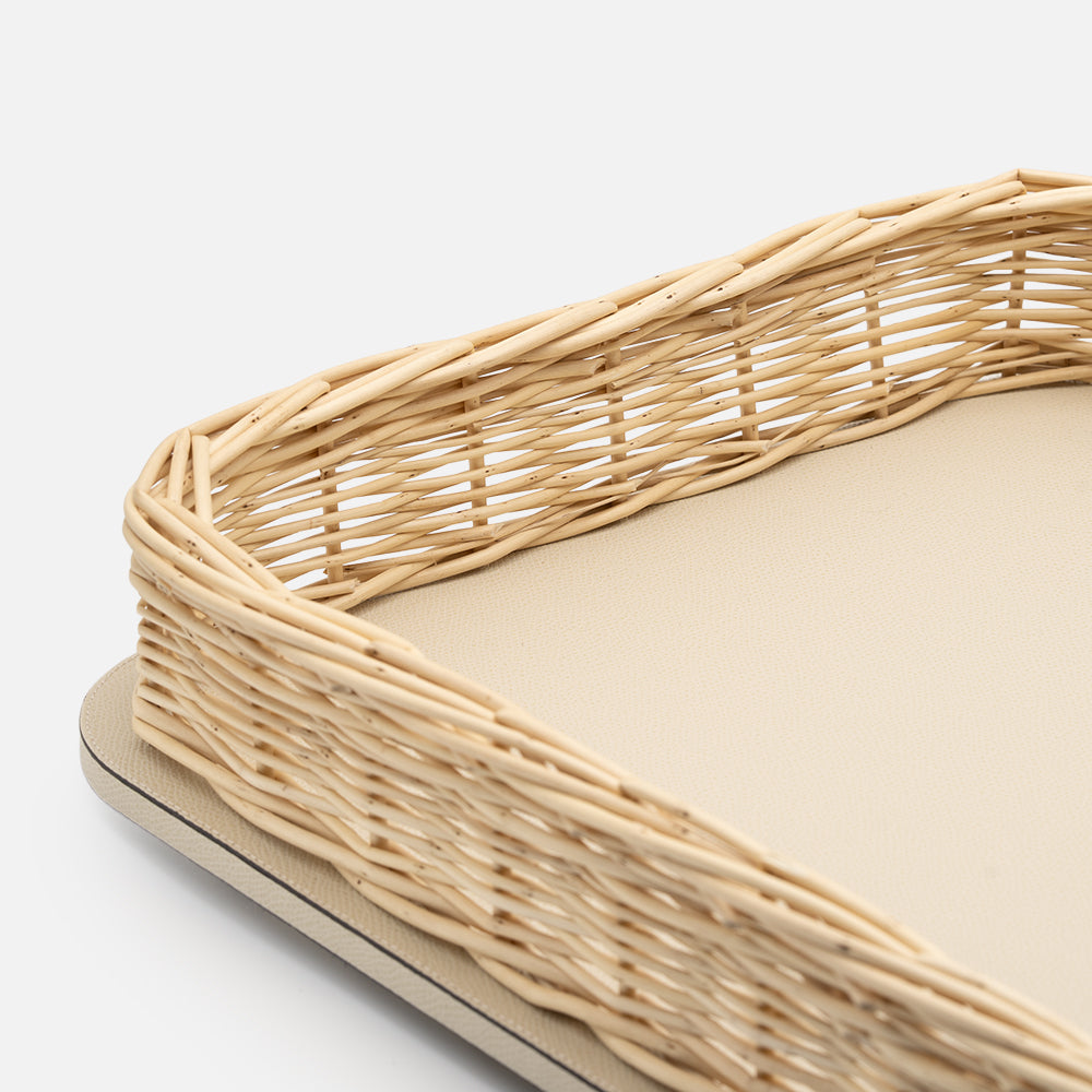 Orsay Ivory Leather & Rattan Rectangular Large Tray