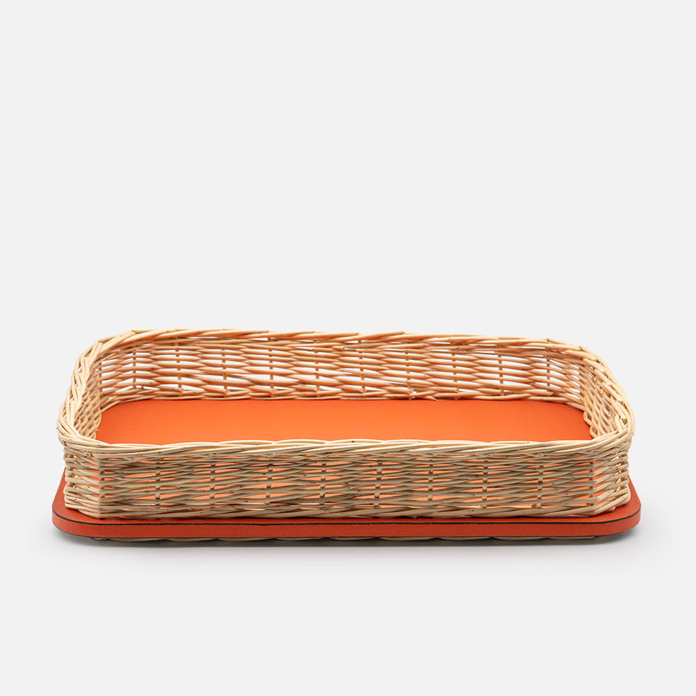 Orsay Mango Leather & Rattan Rectangular Large Tray