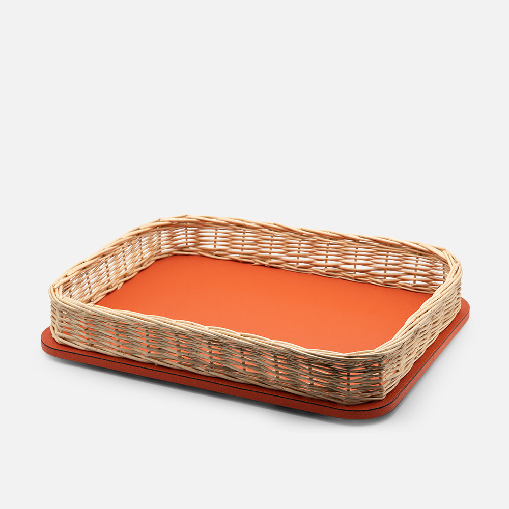 Orsay Mango Leather & Rattan Rectangular Large Tray