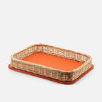 Orsay Mango Leather & Rattan Rectangular Large Tray